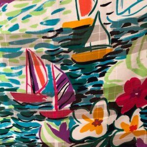 3/$15 Vintage Basha Italy Square Scarf Wrap Bold Topical Summer Sailboat Floral